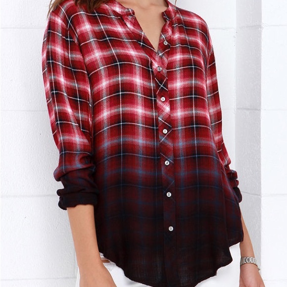 Women’s White Crow Hour of Darkness Red Plaid to ombré LongSleeve Medium - Picture 6 of 11